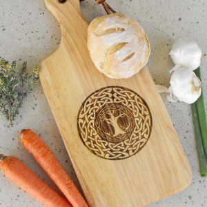 Tree of Life Wooden Cutting Board With Handle